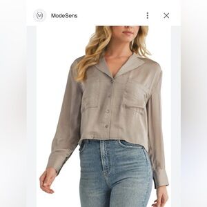 NWT Lush Satin Cropped Long Sleeve Button Down